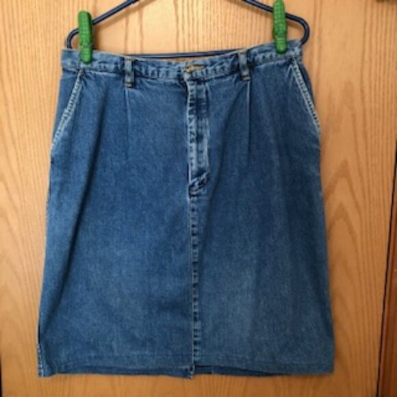 Vintage Eddie Bauer Blue Denim Jean Skirt Rockabilly Zip Button 16 Women's - Picture 1 of 4